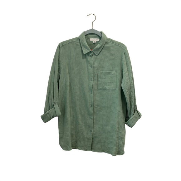 Annie Klein Tops - Anne Klein Jeans Sage Green Double Gauze Button Down Shirt Roll Tab Sleeve Med